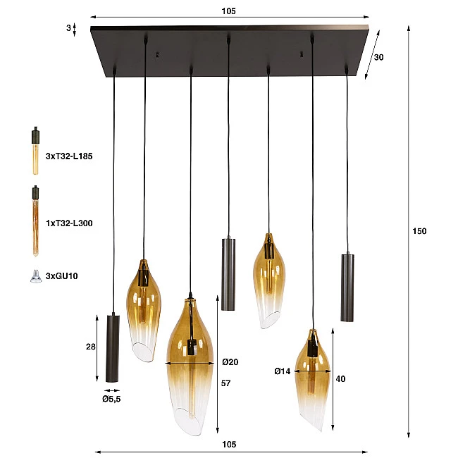 Luster 76-99 Cocoon 4+3L Brown Clear Glass