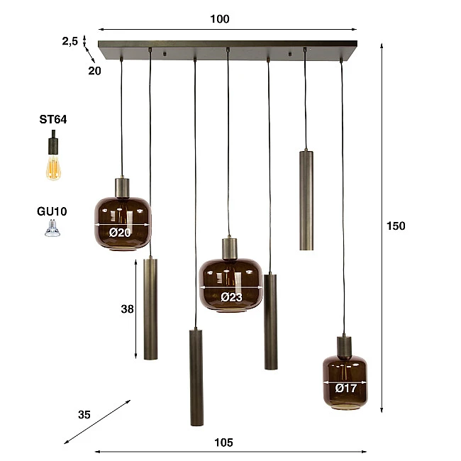 Luster 84-31 Bronza 4+3L Brown Glass