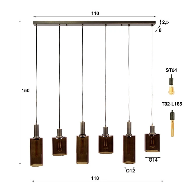 Luster 84-36 Sepiora 6L Brown Glass