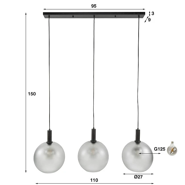 Luster 84-43 Bubble 3L Frosted Grey Glass