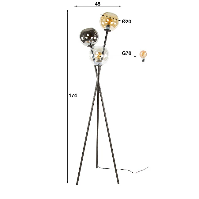 Stojaca lampa 78-76 Globe 3L Multicolour Glass
