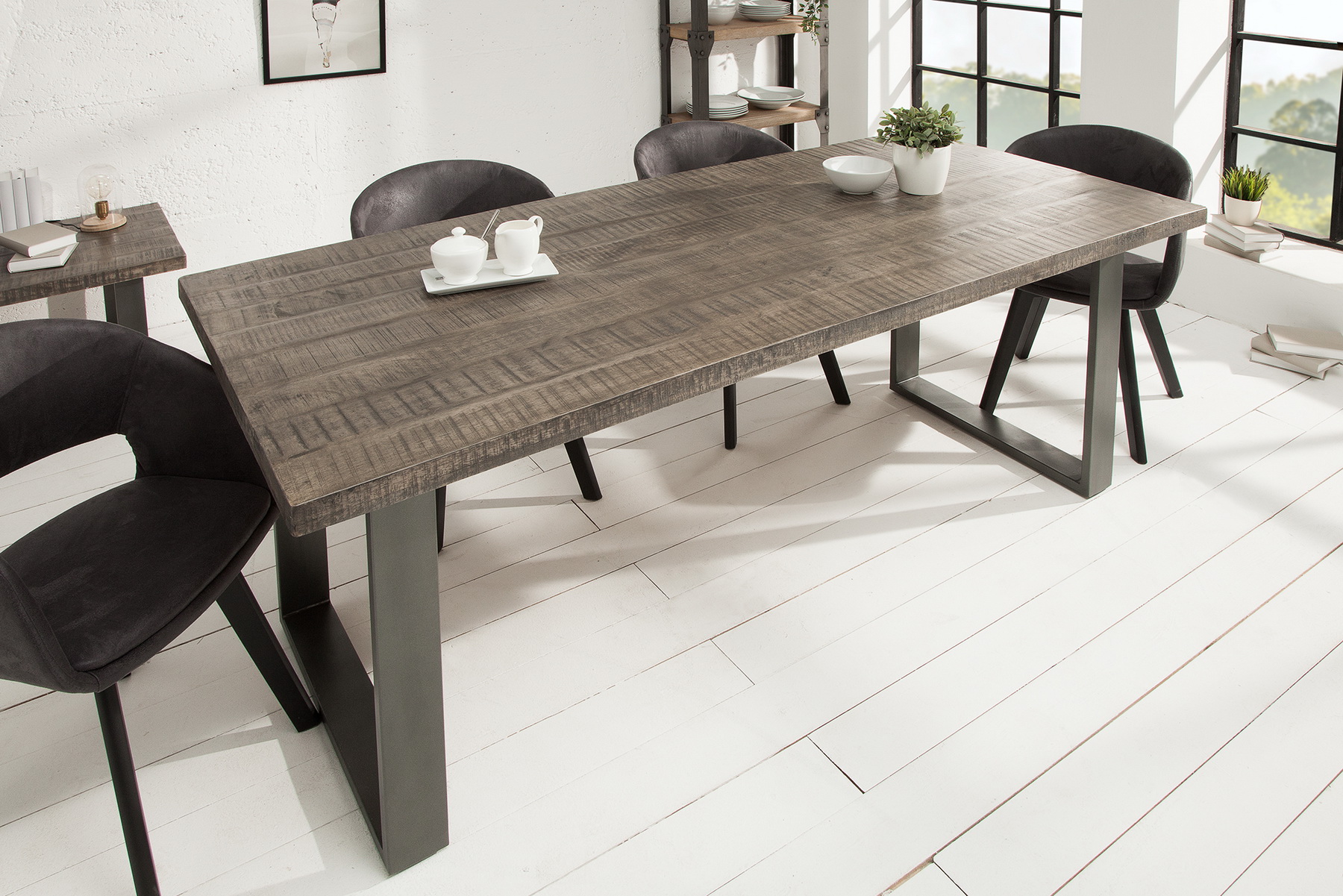 Jedálenský stôl 38657 180x90cm Masív drevo Mango šedé Jedálenský stôl 38657 180x90cm Masív drevo Mango šedé