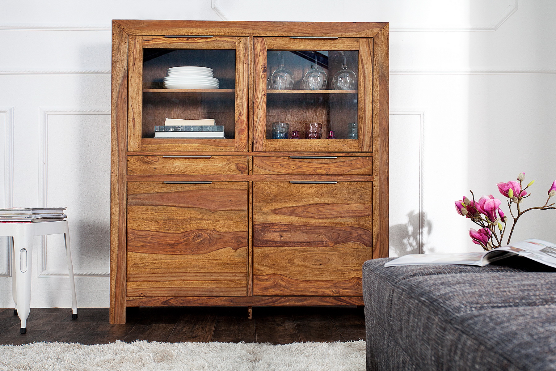 Komoda/Vitrína 22685 120cm Drevo Sheesham/Palisander Komoda/Vitrína 22685 120cm Drevo Sheesham/Palisander