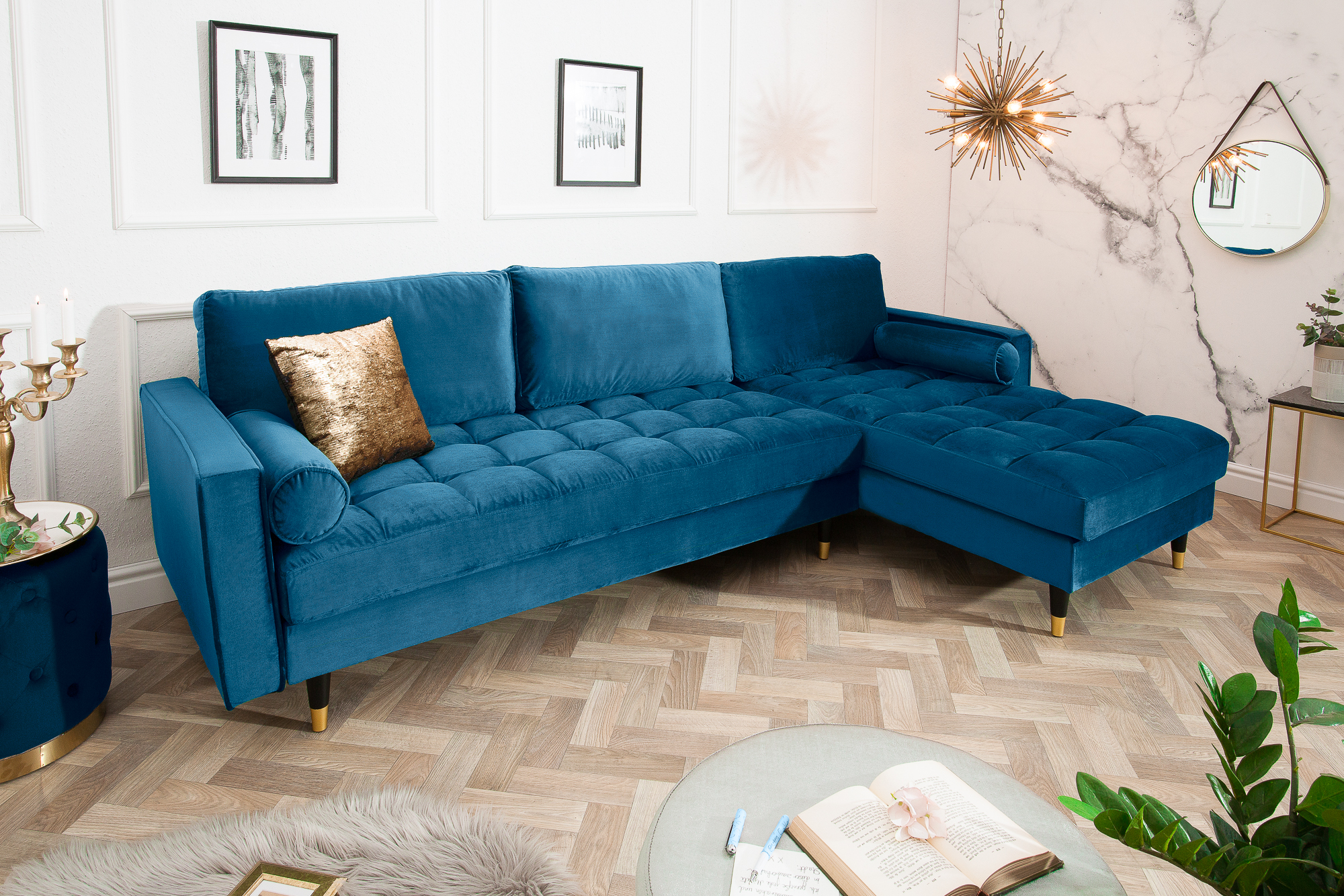 Rohová sedacia súprava 39847 Cozy - Zamat tmavo modrá Rohová sedacia súprava 39847 Cozy - Zamat tmavo modrá