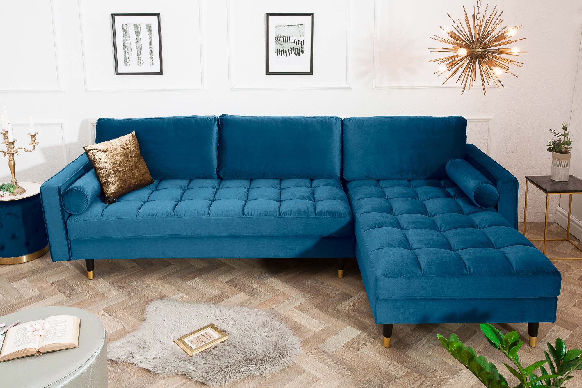 Rohová sedacia súprava 39847 Cozy - Zamat tmavo modrá Rohová sedacia súprava 39847 Cozy - Zamat tmavo modrá