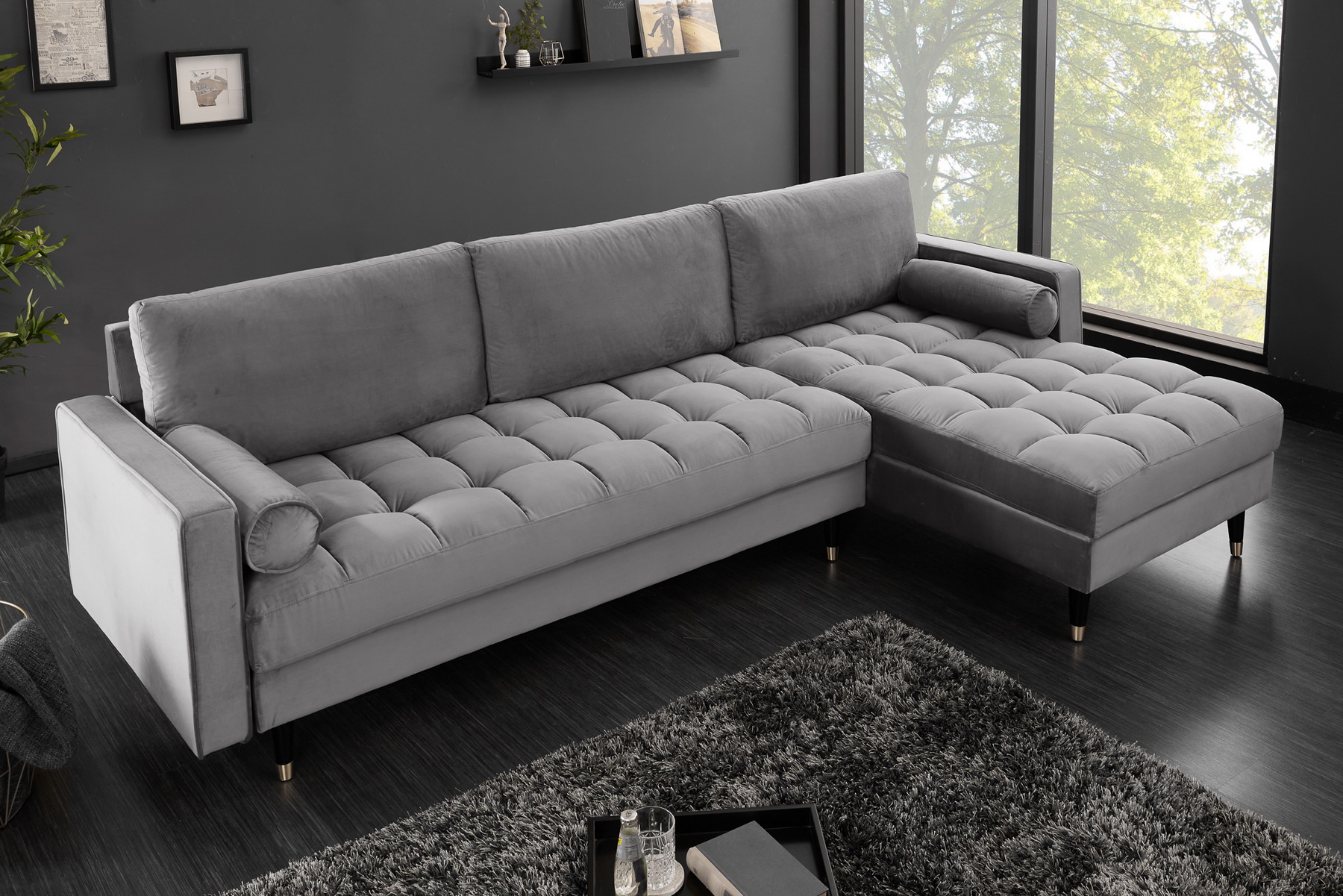 Rohová sedacia súprava 40273 Cozy - Zamat Šedá Rohová sedacia súprava 40273 Cozy - Zamat Šedá