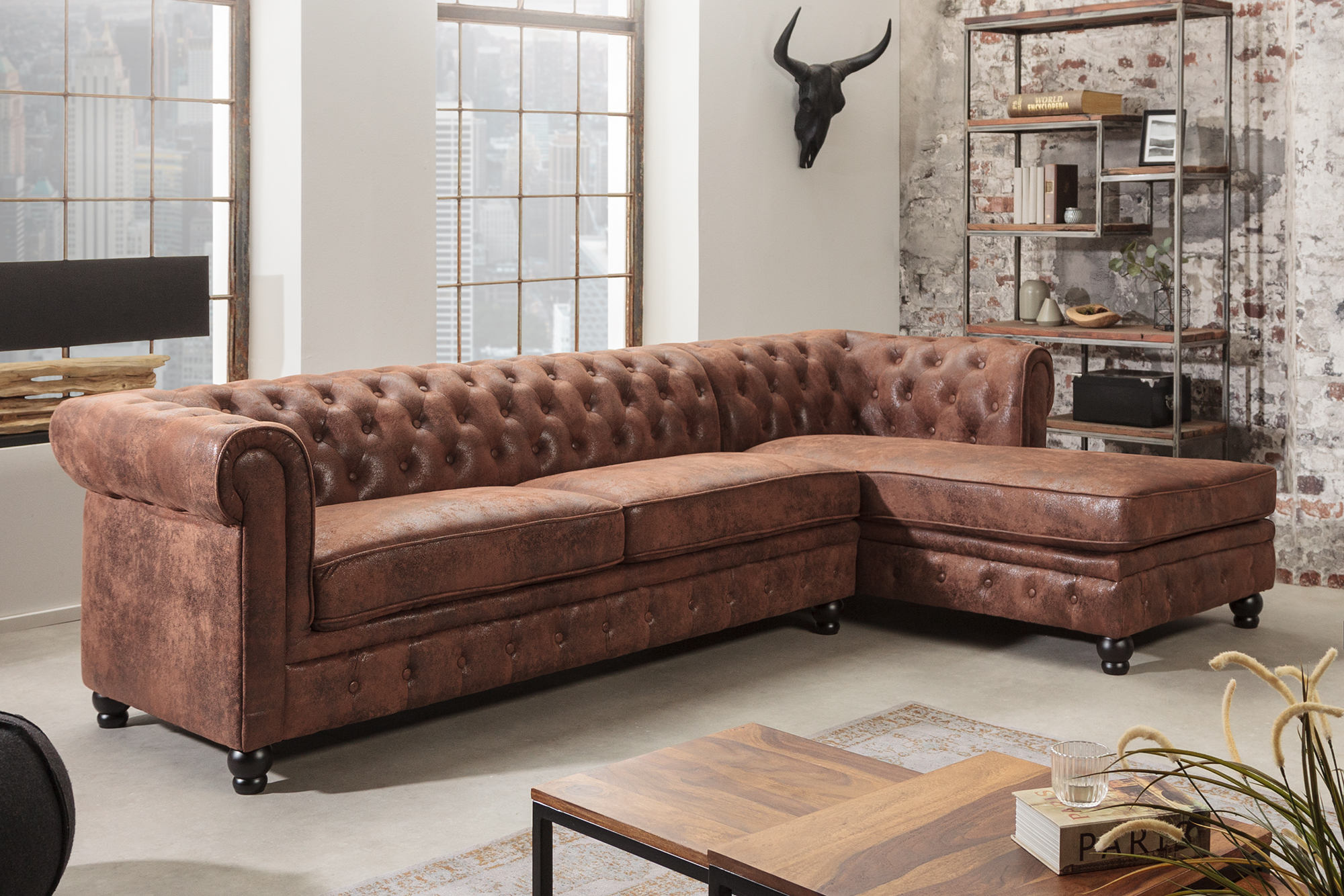 Rohová sedacia súprava 40610 Chesterfield Pravá - Antik hnedá Rohová sedacia súprava 40610 Chesterfield Pravá - Antik hnedá