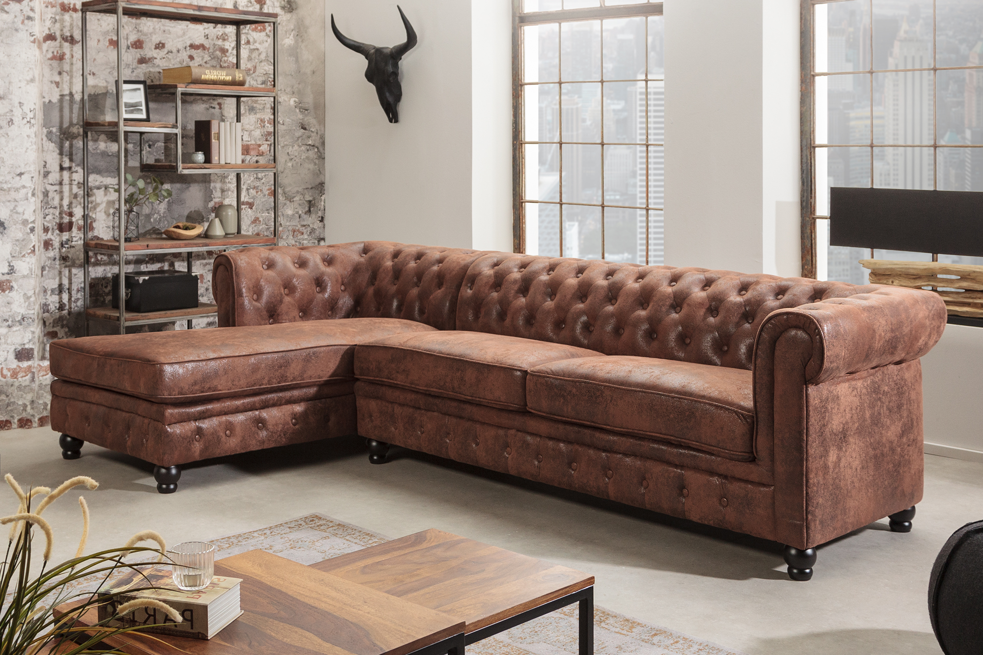 Rohová sedacia súprava 40611 Chesterfield Ľavá - Antik hnedá Rohová sedacia súprava 40611 Chesterfield Ľavá - Antik hnedá