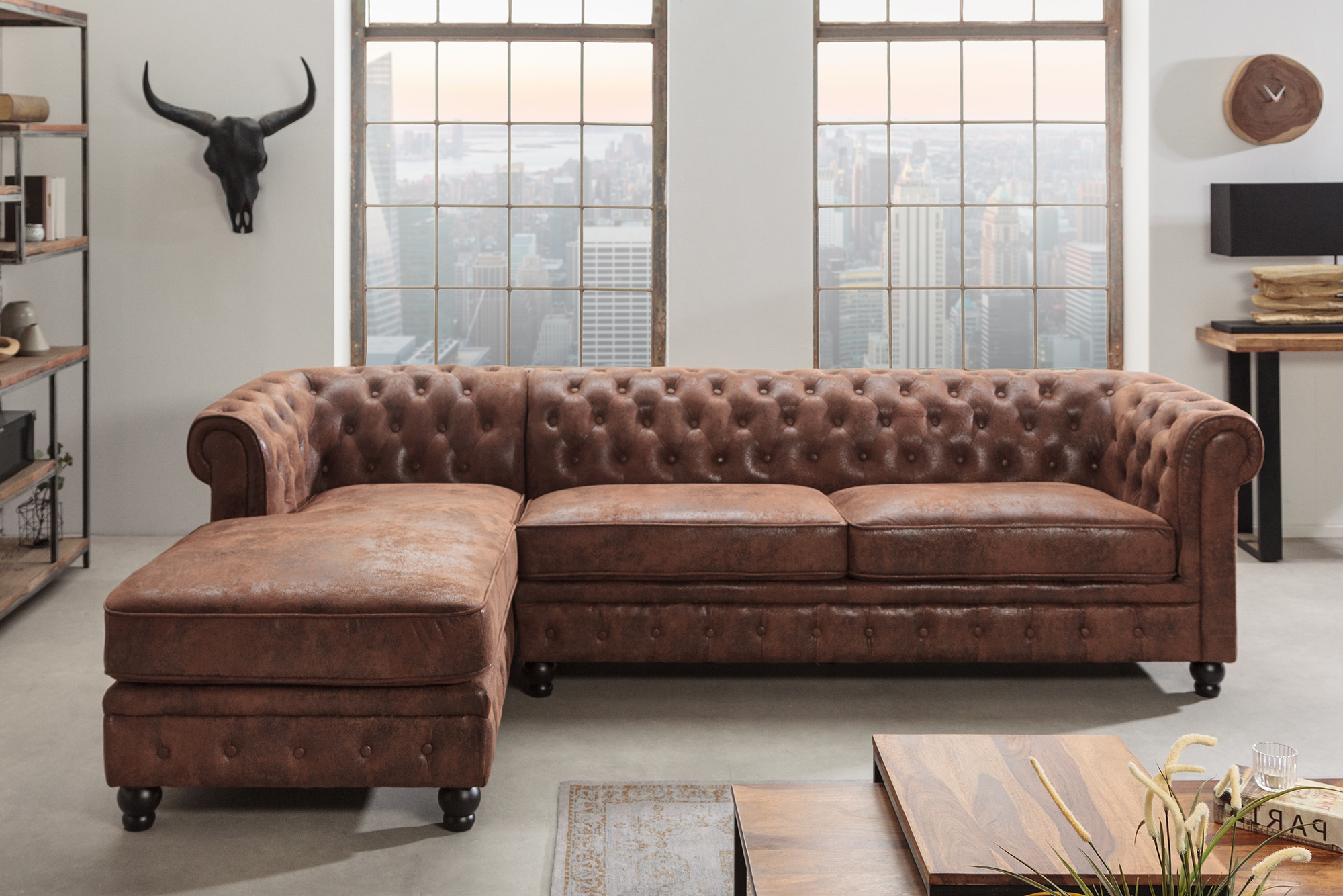Rohová sedacia súprava 40611 Chesterfield Ľavá - Antik hnedá Rohová sedacia súprava 40611 Chesterfield Ľavá - Antik hnedá