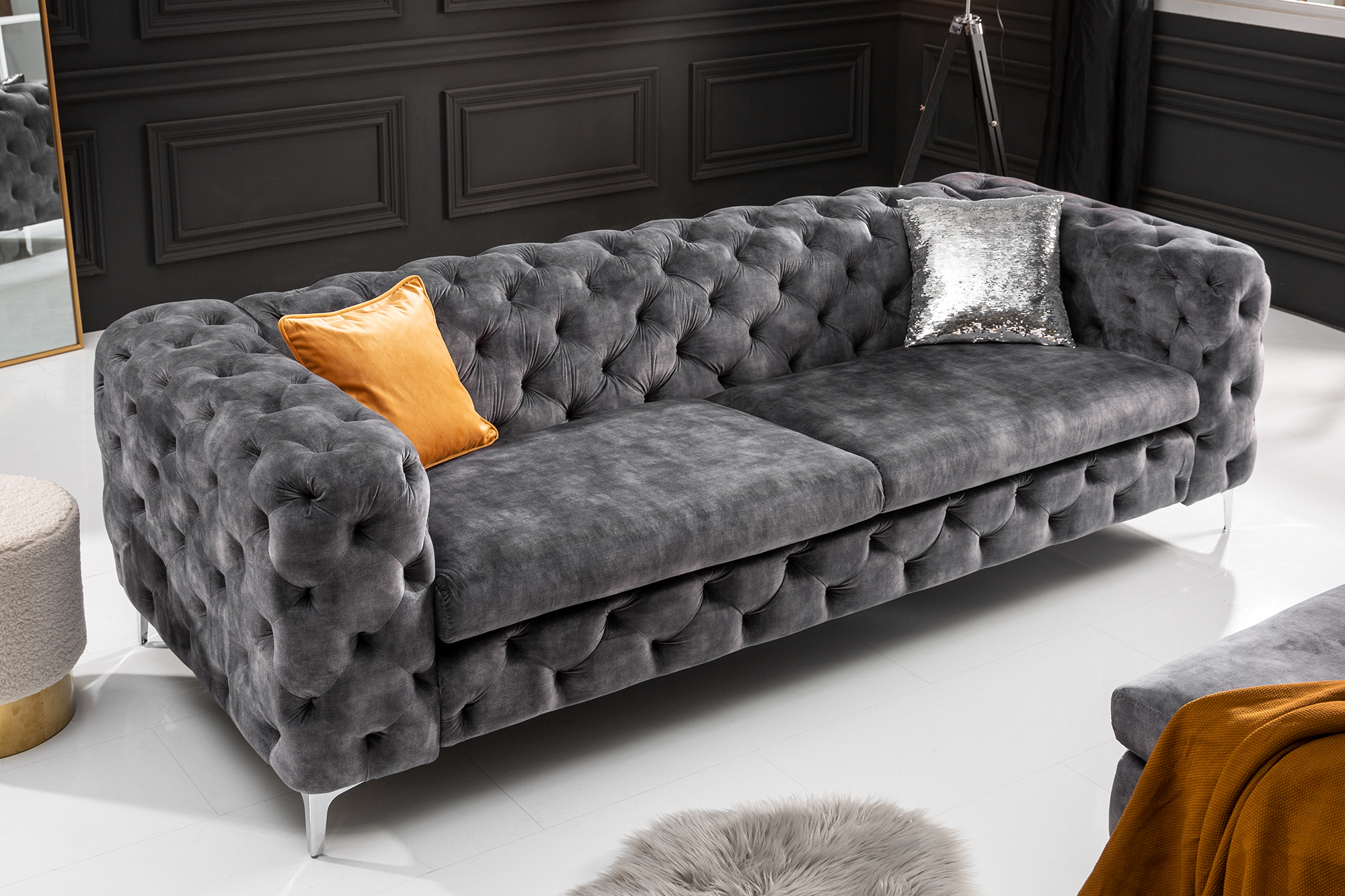 Sedacia súprava 41134 240cm Modern Barock - Zamat Šedá Sedacia súprava 41134 240cm Modern Barock - Zamat Šedá