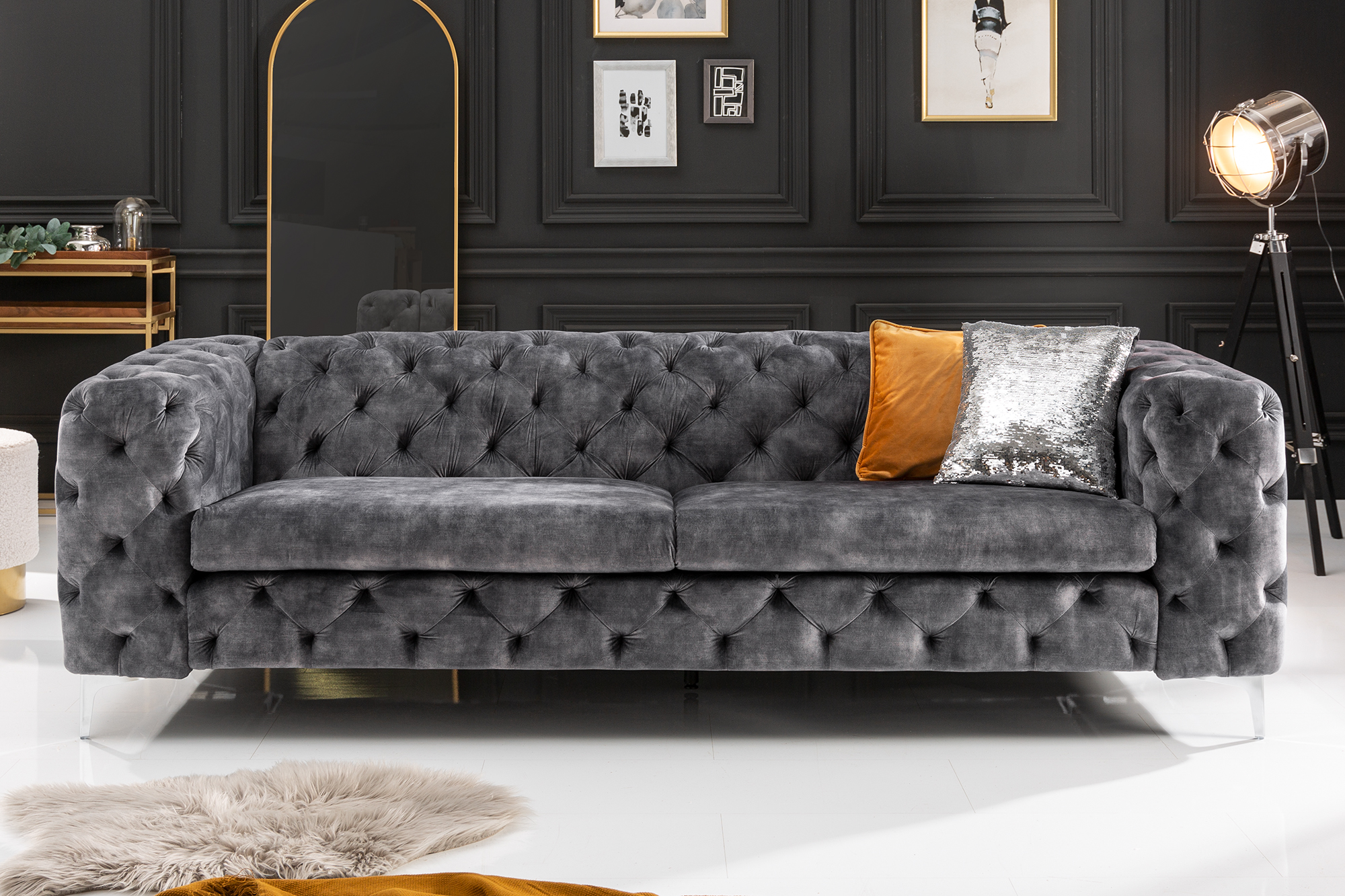 Sedacia súprava 41134 240cm Modern Barock - Zamat Šedá Sedacia súprava 41134 240cm Modern Barock - Zamat Šedá