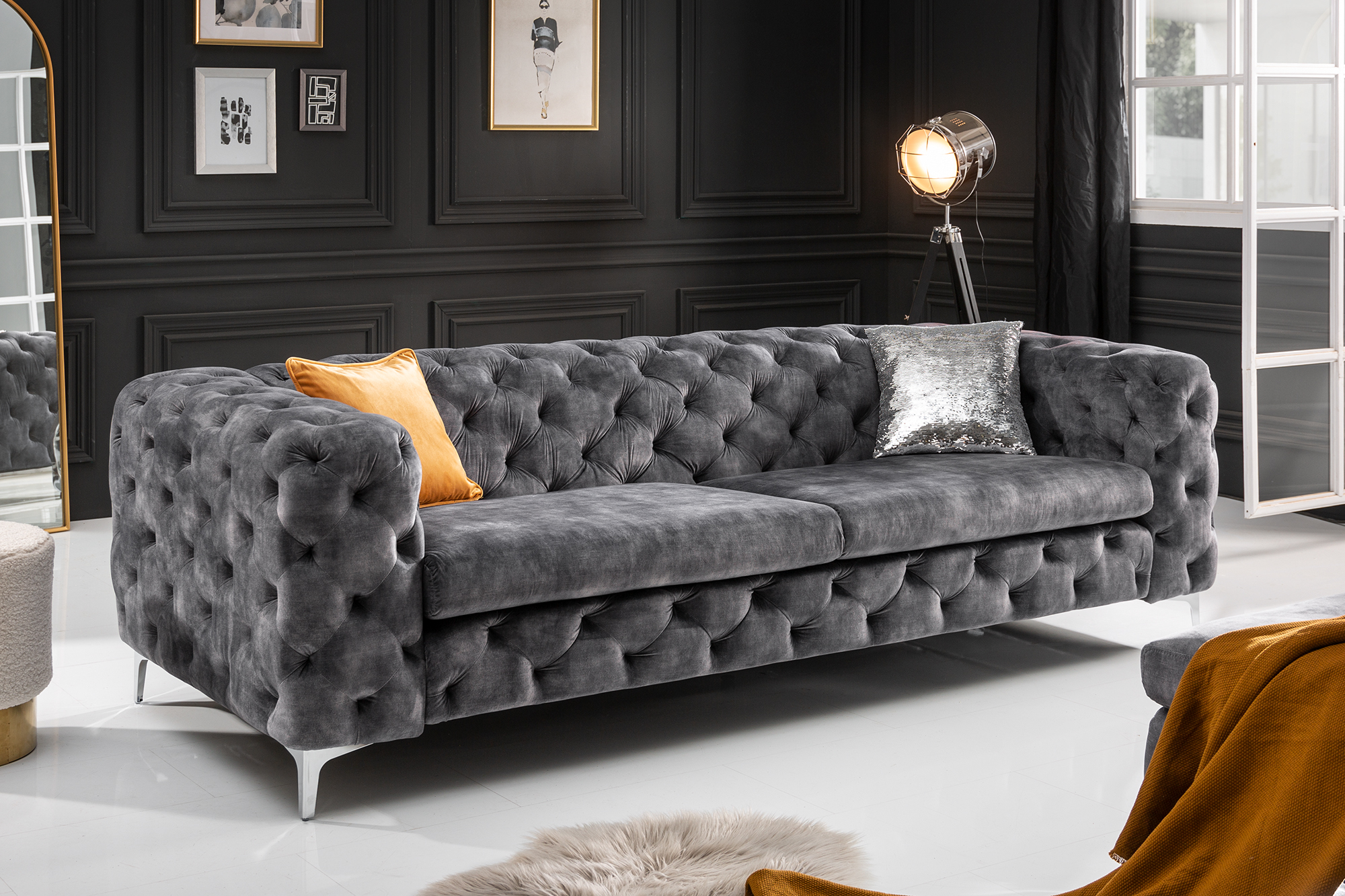 Sedacia súprava 41134 240cm Modern Barock - Zamat Šedá Sedacia súprava 41134 240cm Modern Barock - Zamat Šedá