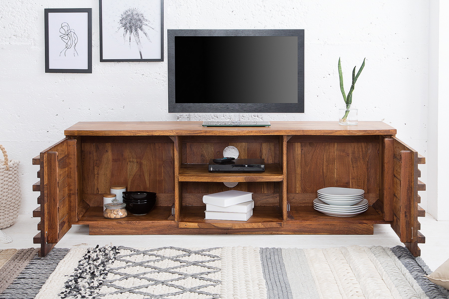 TV-skrinka 38411 150cm Relief Drevo Sheesham/Palisander TV-skrinka 38411 150cm Relief Drevo Sheesham/Palisander